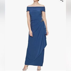 Alex Evenings Royal Blue Off-the-Shoulder Ruched Gown | Size 16
